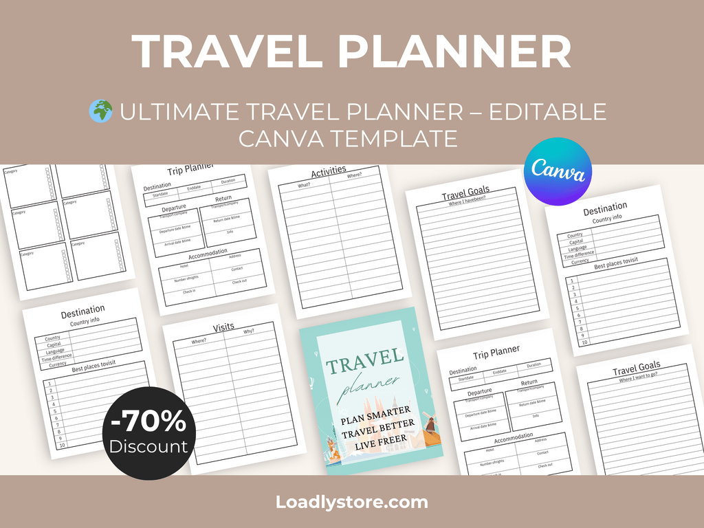🌍 Ultimate Travel Planner – Editable Canva Template