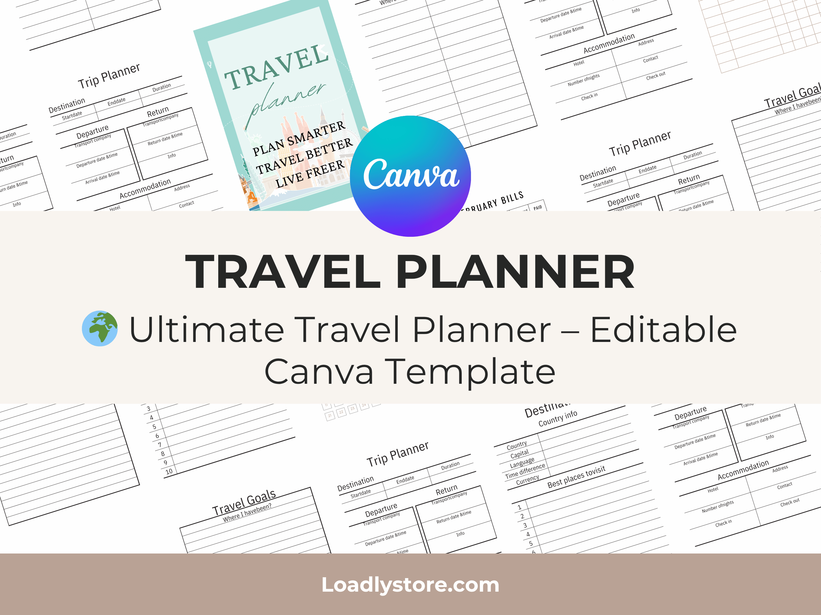🌍 Ultimate Travel Planner – Editable Canva Template